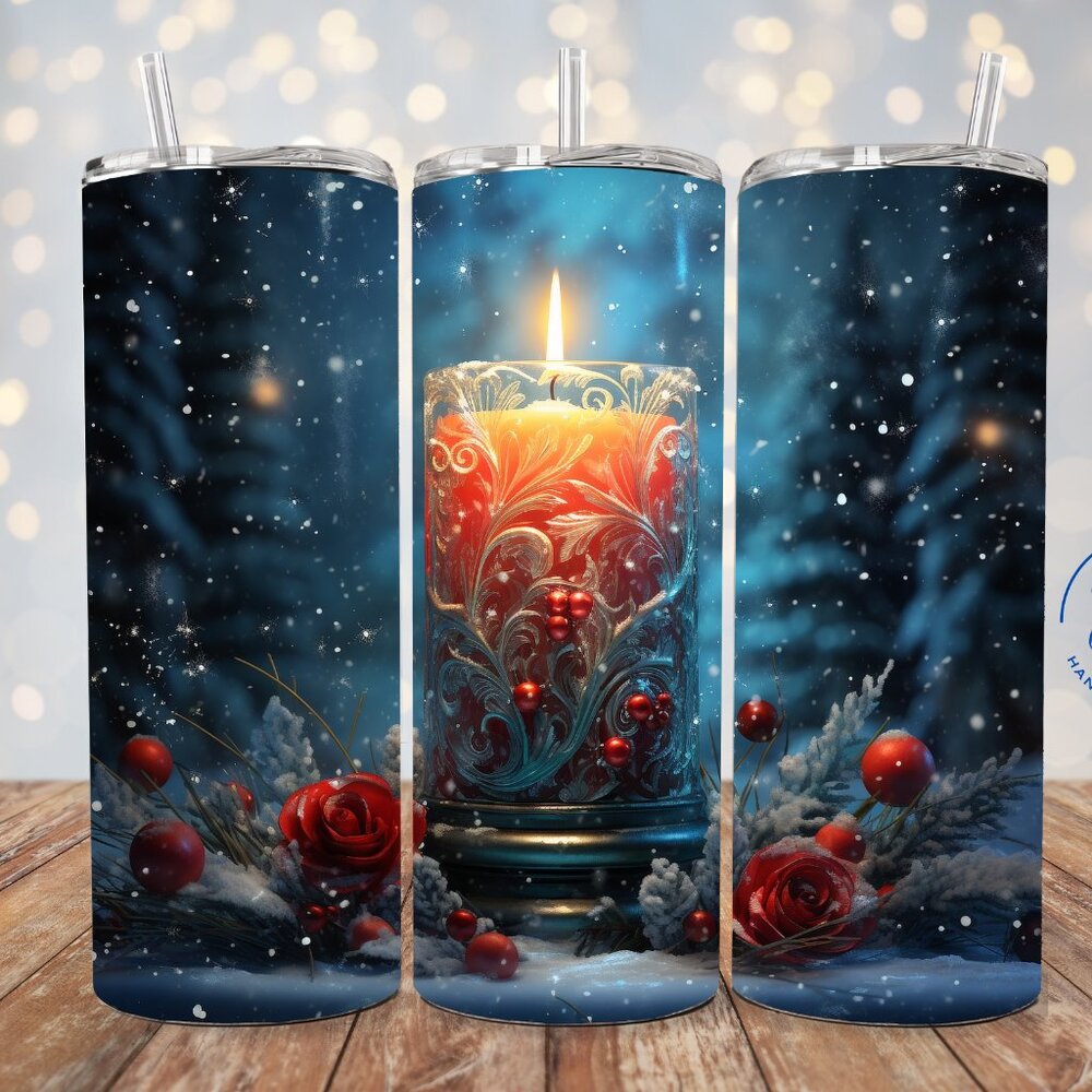 Christmas Candle Tumbler, Festive Xmas Cup, Holiday Travel  Mug